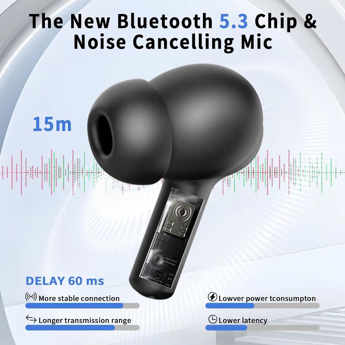 LZWWIFI Bluetooth Headphones, Bluetooth 5.3 Earphone with ANC&ENC Noise Cancelling, 40H Playtime, 10mm Drivers, Deep Bass, High-Sensitivity Microphone, Wireless Earbuds for Sports and Travel