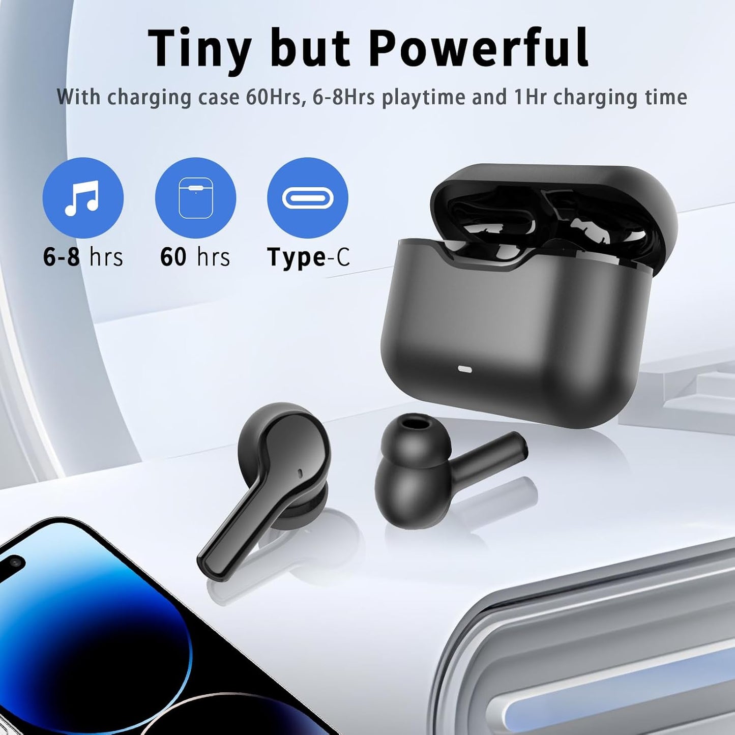 LZWWIFI Bluetooth Headphones, Bluetooth 5.3 Earphone with ANC&ENC Noise Cancelling, 40H Playtime, 10mm Drivers, Deep Bass, High-Sensitivity Microphone, Wireless Earbuds for Sports and Travel
