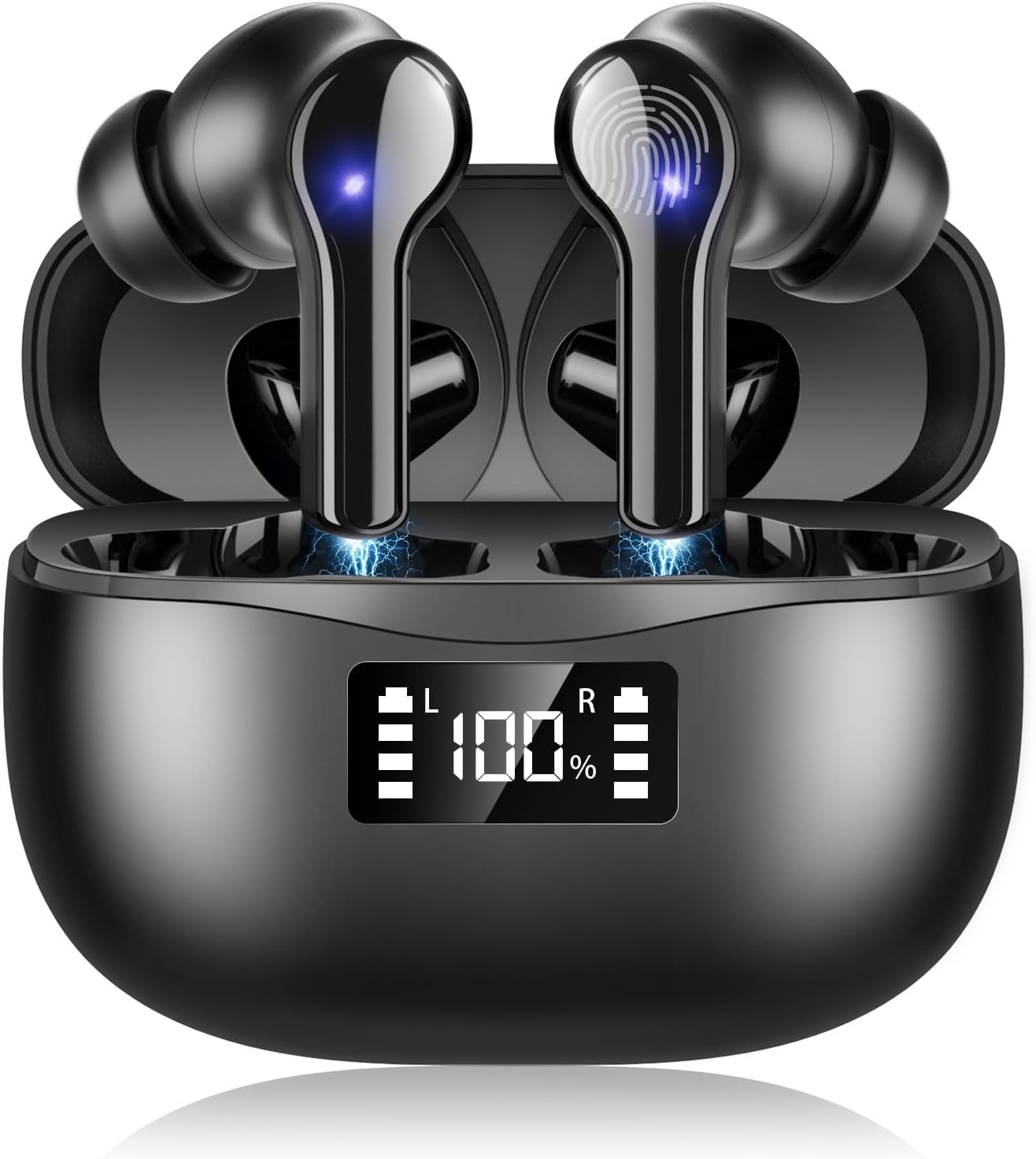 True Wireless Bluetooth Headphones LED Power Display with Wireless Charging Case - IPX5 Waterproof in-Ear Earbuds with Mic for TV Smart Phone Laptop.