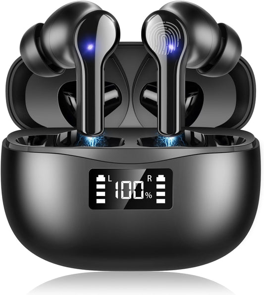 True Wireless Bluetooth Headphones LED Power Display with Wireless Charging Case - IPX5 Waterproof in-Ear Earbuds with Mic for TV Smart Phone Laptop.