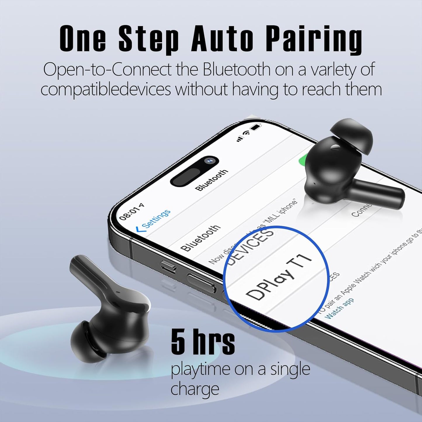 True Wireless Bluetooth Headphones LED Power Display with Wireless Charging Case - IPX5 Waterproof in-Ear Earbuds with Mic for TV Smart Phone Laptop.