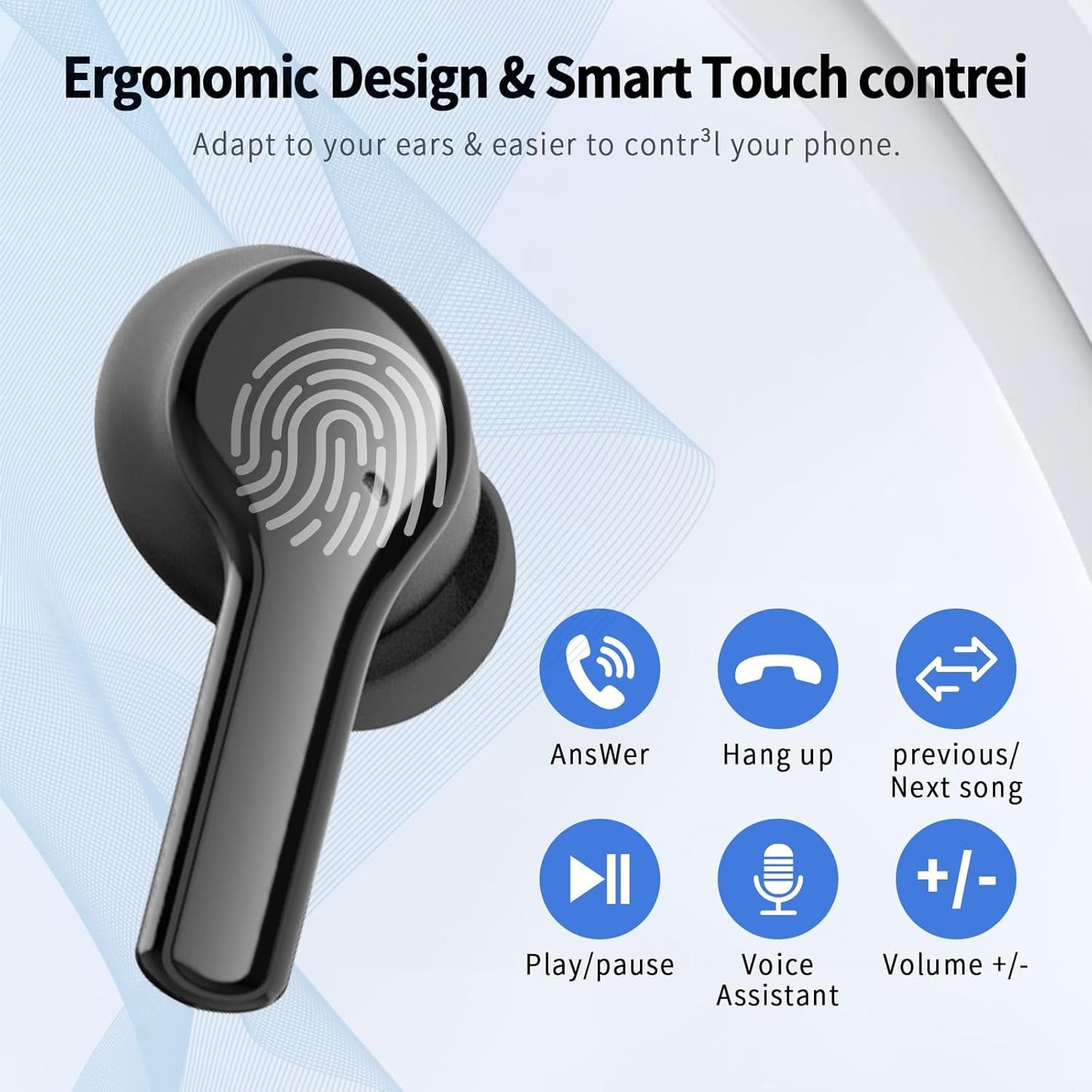 LZWWIFI Bluetooth Headphones, Bluetooth 5.3 Earphone with ANC&ENC Noise Cancelling, 40H Playtime, 10mm Drivers, Deep Bass, High-Sensitivity Microphone, Wireless Earbuds for Sports and Travel
